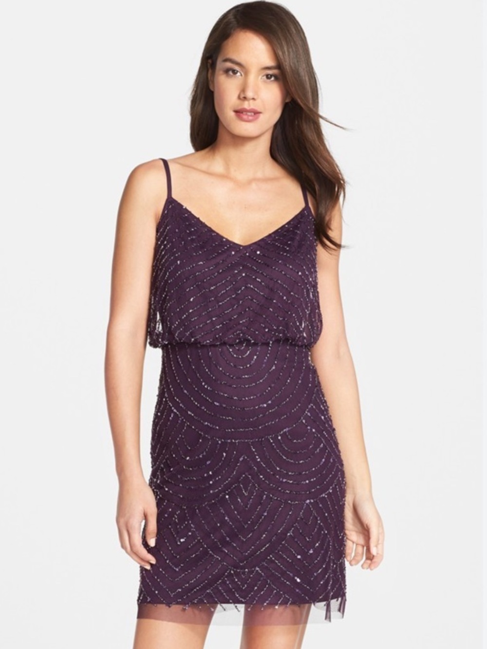 Purple Cocktail Dress Adrianna Papell Amethyst Sequin Art Deco Size 2 NWT